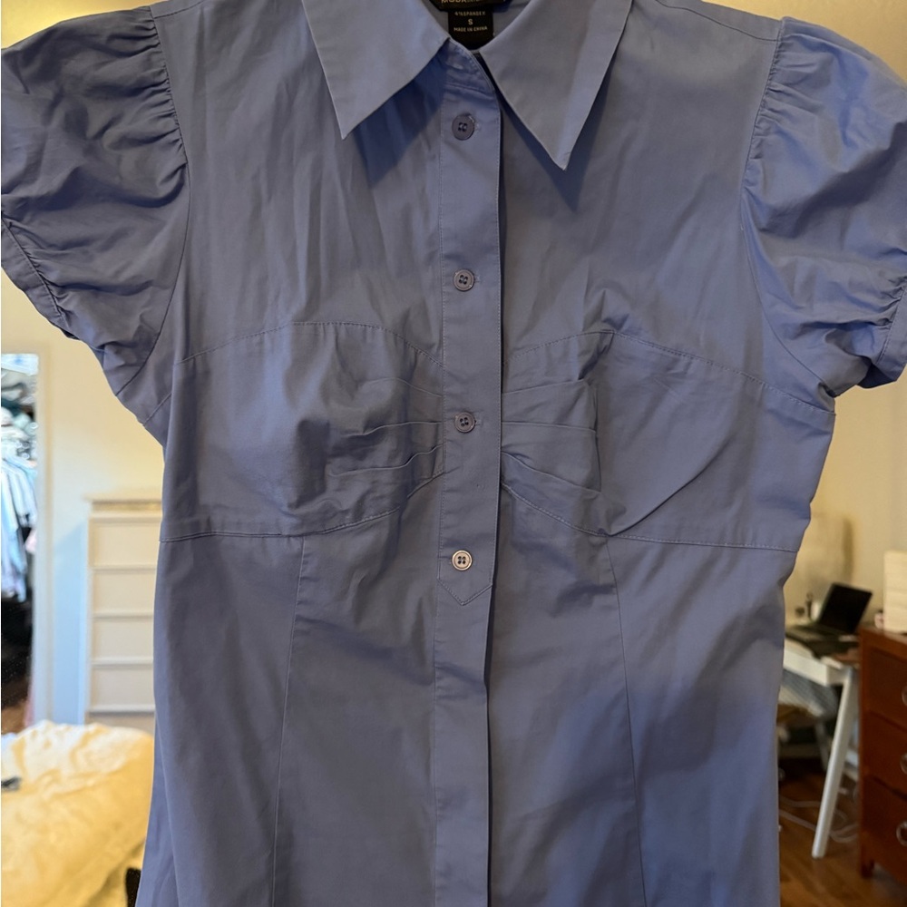 Moda International Light Blue Collared Button-Up Shirt short sleeve